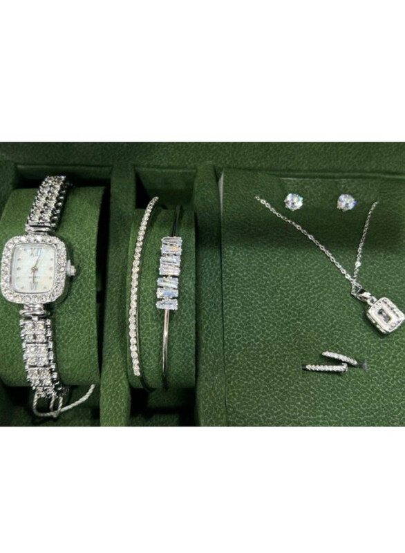 

Clasico Gorgeous Analog Watch with Necklace Set for Women, Silver-White