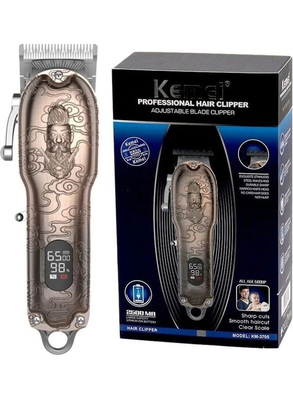 Kemei KM-3705 Rechargeable Cordless Professional Hair Clipper with LCD Display, Rose Gold