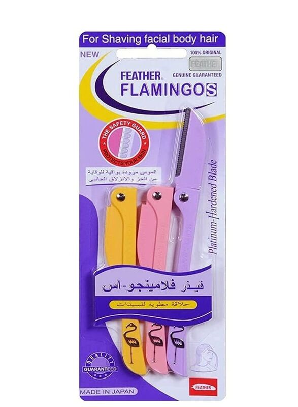 Feather-Flamingo Facial Touch-up Stainless Steel Safe Razor, 4 Pieces