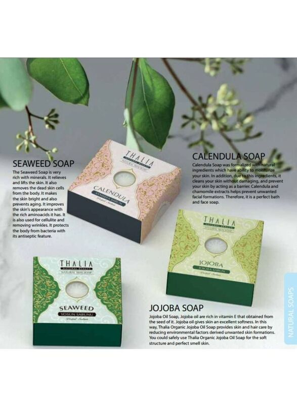 Thalia Moisturizing Calendula Natural Solid Soap + Anti-Wrinkle Natural Solid Soap With Jojoba Extract + Anti-Aging Natural Solid Soap With Algae Extract, 3 Pieces