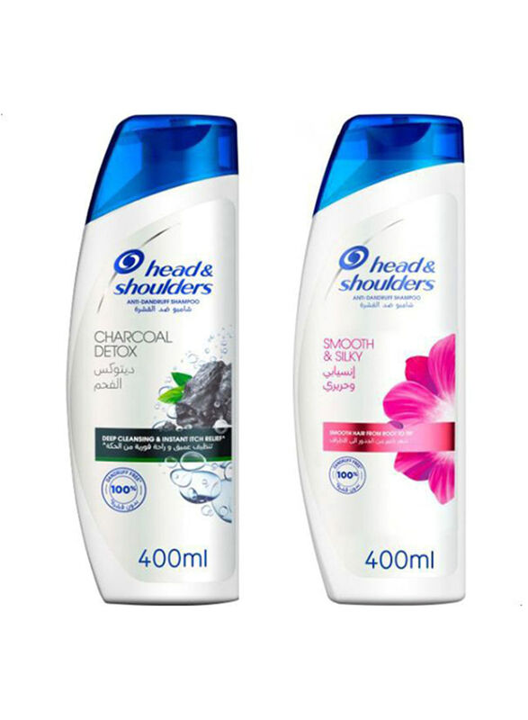 Head & Shoulders Charcoal Detox And Smooth Silky Anti-Dandruff Shampoo Set for Al Hair Types, 2 x 800ml