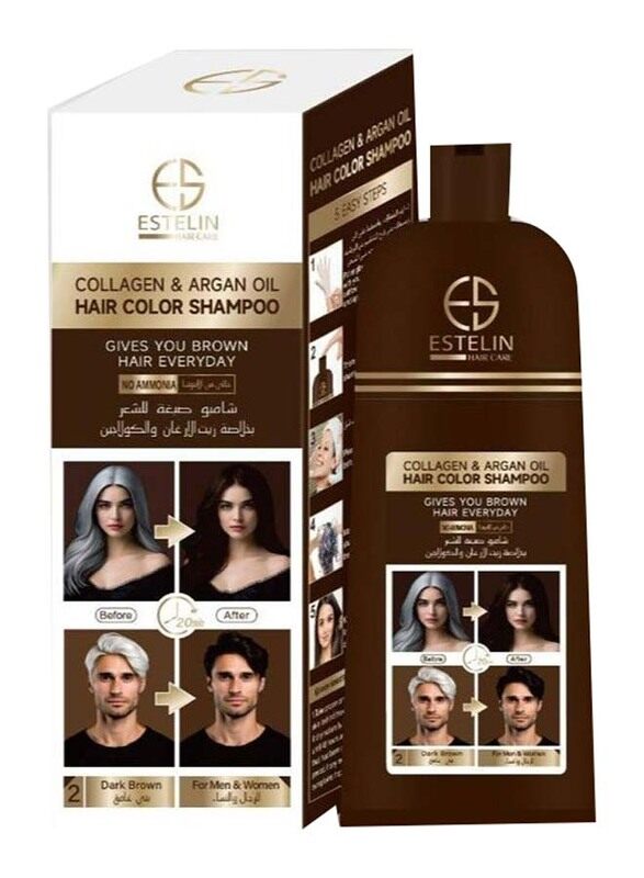 

Estelin Collagen & Argan Oil Hair Color Shampoo, 400ml, Dark Brown