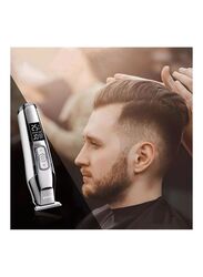 Kemei KM-5027 Rechargeable Electric Hair Clippers with Stainless Steel Blade & LED Display, Silver/White