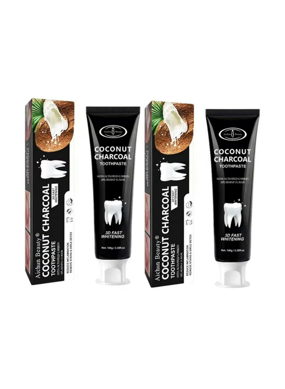 

Aichun Beauty Coconut & Char coal Organic Black Teeth Whitening Toothpaste, 2 x 100 gm