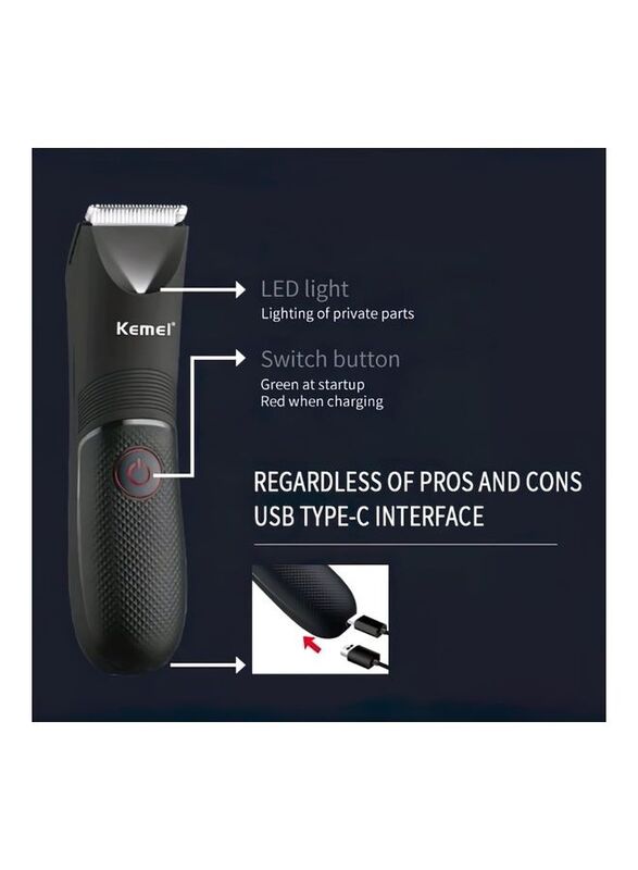 Kemei KM-1838 Professional Body Hair Trimmer, Black