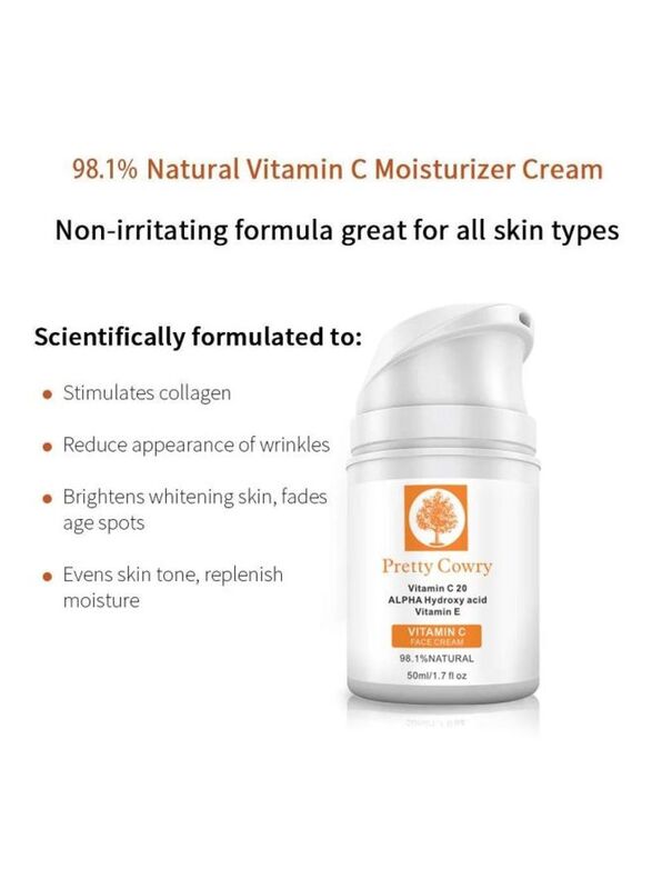 Pretty Cowry Vitamin C 20 Alpha Hydroxy Acid And Vitamin E Face Cream, 50ml