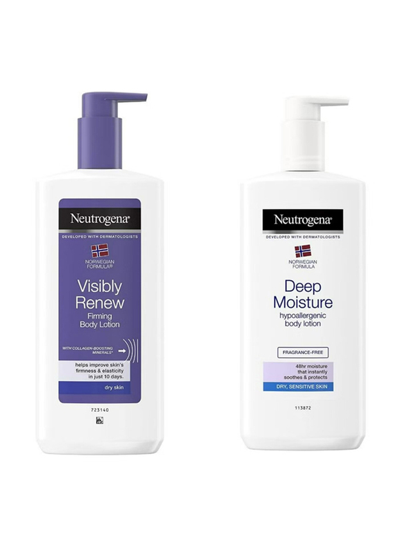 Neutrogena Naturals Visibly Renew Firming Body Lotion 400ml + Deep Moisture Body Lotion 400ml, 2 Pieces