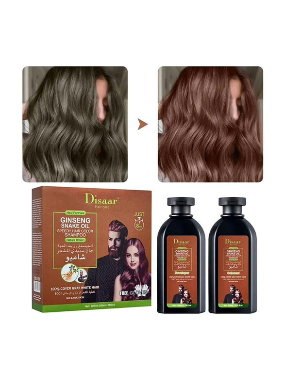 Disaar Ginseng Snake Oil Speedy Hair Color Shampoo, 400ml, Nature Brown