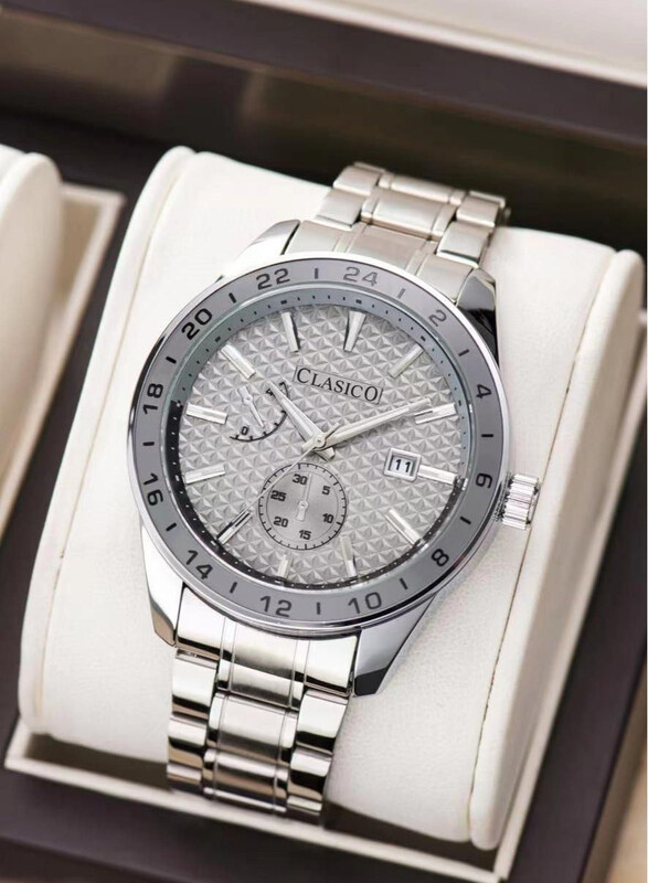 

Clasico An Amazing Analog Watch for Men with Metal Band, Silver-Grey