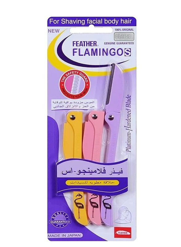 Feather-Flamingo Facial Touch-up Stainless Steel Safe Razor, 2 Pieces