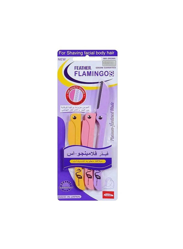 Feather-Flamingo Stainless Steel Facial Touch-up Safe Razor, 5 Pieces