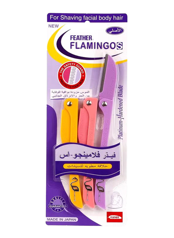 Feather-Flamingo Multicolour Facial Hair Razors, 3 Pieces