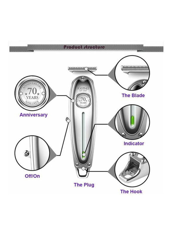 Kemei Professional Hair Clipper, KM-1949, Silver