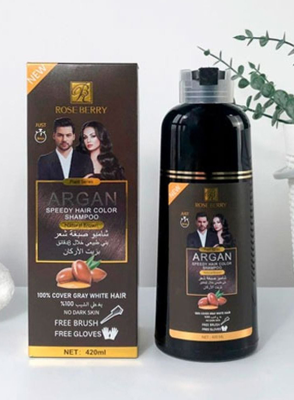 Rose Berry Argan Speedy Hair Color Shampoo, 420ml, Natural Brown