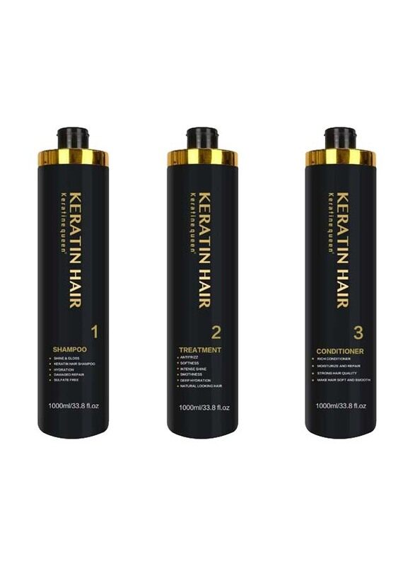 

Keratine Queen Keratin Hair Treatment Set, 3 Pieces x 1000ml