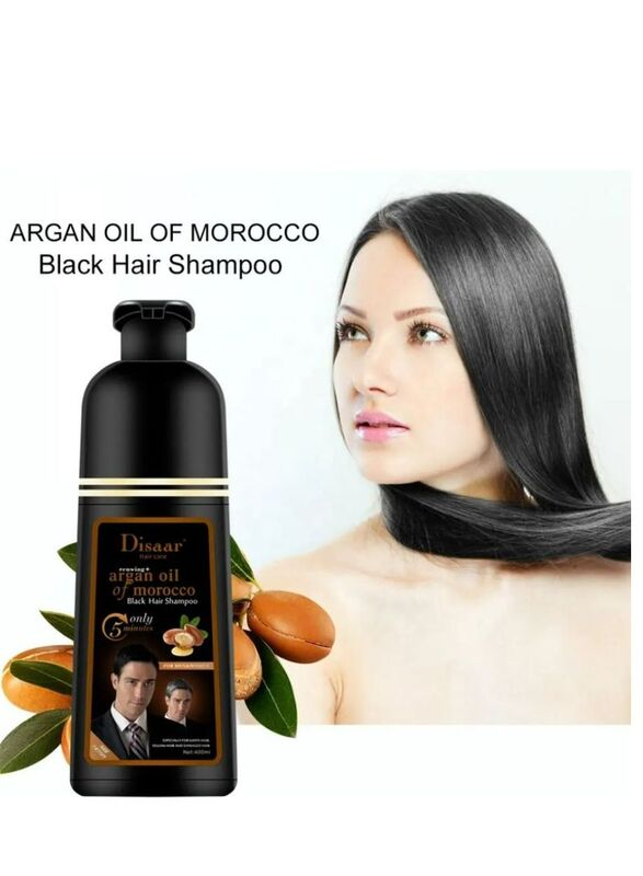 Disaar Hair Care Argan Oil of Morocco Hair Dye Shampoo, 400ml, Black