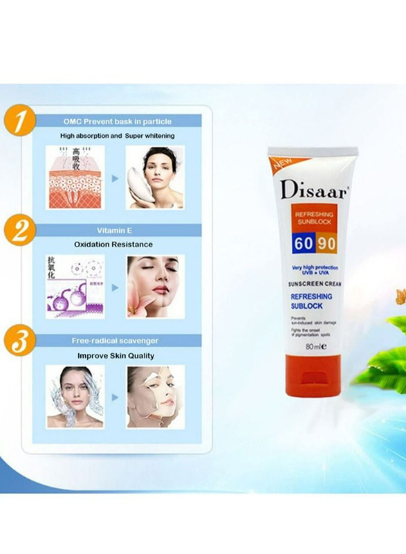Disaar Refreshing Sunblock Very High Protection UVB + UVA 60-90 Sunscreen Cream, 80ml