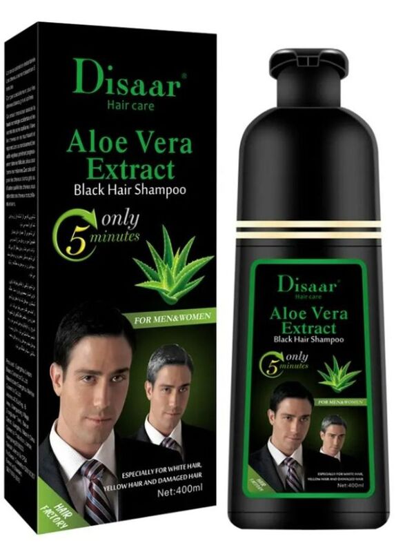 Disaar Hair Care Aloe Vera Extract Hair Dye Shampoo, 400ml, Black