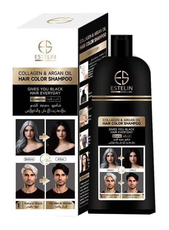 

Estelin Collagen & Argan Oil Hair Color Shampoo, 400ml, Natural Black