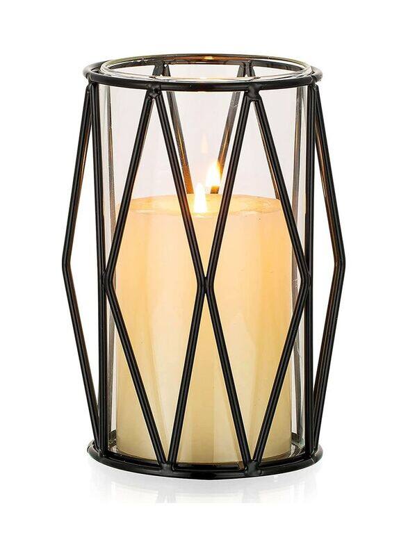 

Generic Glass Candles Holder with Geometric Metal Rack Stand, Black