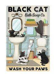 Metal Tin Sign Home Vintage Iron Painting Black Cat Wall Art Decor, 8 x 12-inch, Multicolour