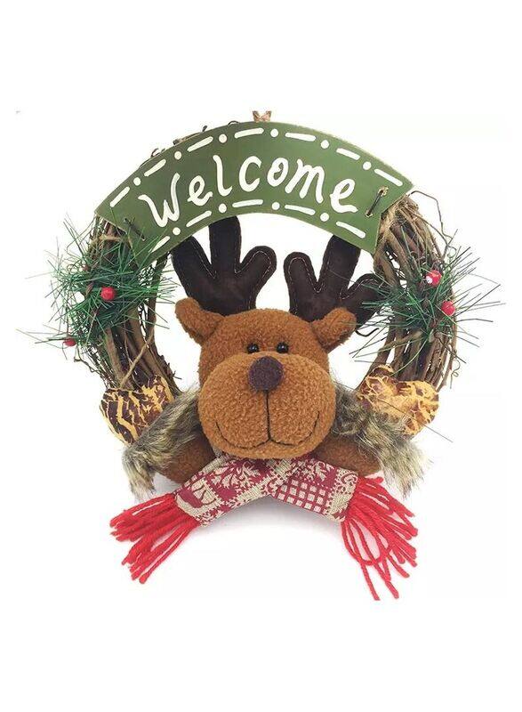 

Generic Wooden Christmas Wreath Rattan Wall Decorative Pendant, Multicolour