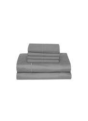 6-Piece 1000 Thread Count Egyptian Cotton Sheet Set, 1 Flat Sheet + 1 Fitted Sheet + 4 Pillowcases, Queen, Grey