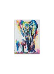 DIY Painting By Numbers Colourful Elephant Mother Animal Canvas Wall Artwork, 40 x 50cm, Multicolour