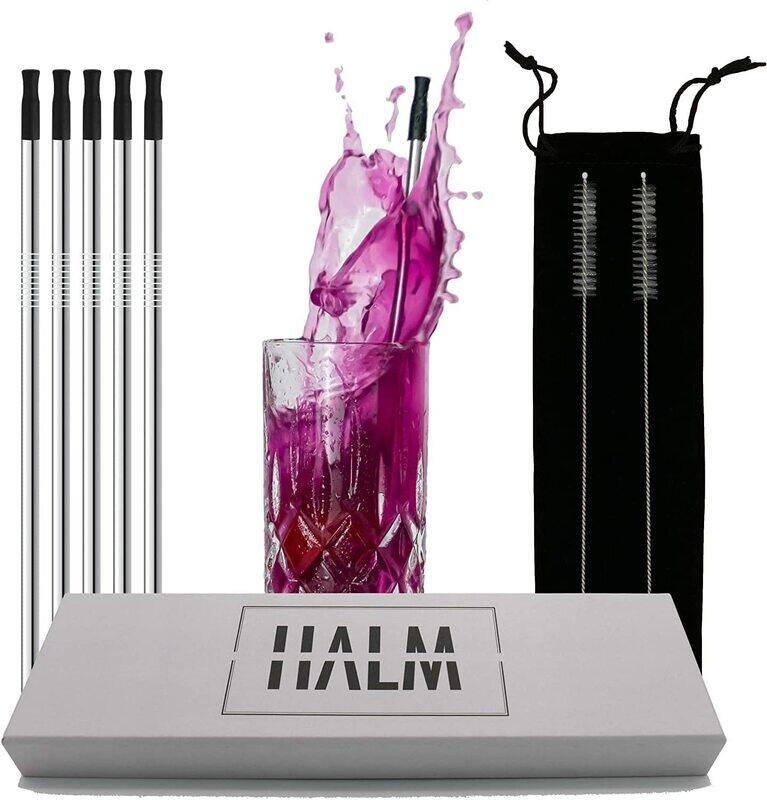 

Halm Straw Stainless Steel / 5 Reusable Straws in Set with Hygiene Attachments and Cleaning Brushes / Perfect as Cocktail Straws / 100% Plastic-Free