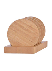 6-Piece Eco-Friendly Bamboo Round Coaster Set with Holder, Beige