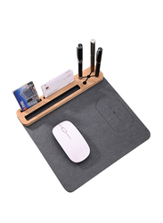 Super Bamboo Mousepad Organizer with 10W Wireless Charger, Grey