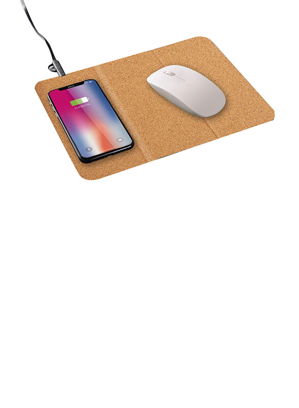 Foldycork Strong Foldable Mousepad with Wireless Charger, Beige