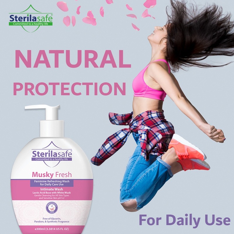 Sterilasafe Musky Fresh, Feminine Wash, Intimate Wash, pH Balanced, protection and refreshment for the female, white musk, 300 ml