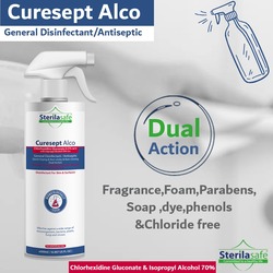 Sterilasafe CureSept Alco General Antiseptic & Disinfectant, For Skin & Surfaces,Chlorhexidine Gluconate 0.5% With Alcohol 70%,500ml