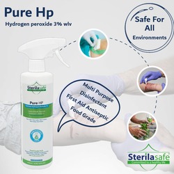 Sterilasafe Pure HP Food Grade, Hydrogen Peroxide 3%,H2O2, Natural Cleaner, NO chemical, First Aid Antiseptic Spray, 500 ML