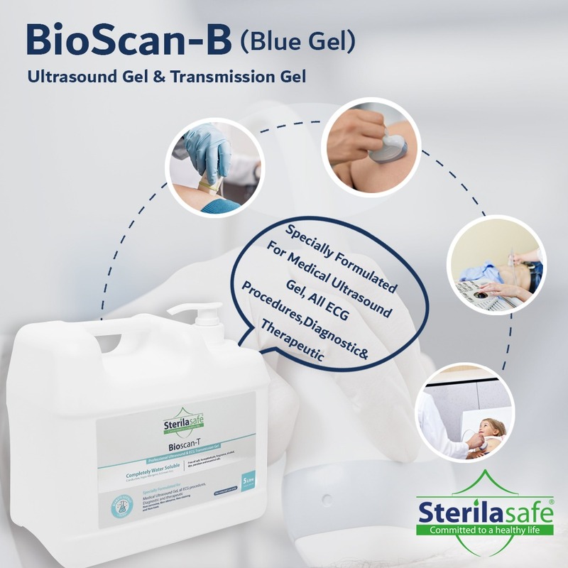 Sterilasafe BioScan-B Professional ECG Medical Ultrasound Transmission gel, Blue Gel, For Beauty Application, Gel for Therapeutic Medical, 5 Litre (With 250ml Free Refill Bottle)