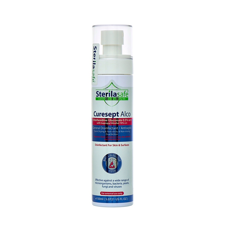 Sterilasafe CureSept Alco General Antiseptic & Disinfectant, For Skin & Surfaces,Chlorhexidine Gluconate 0.5% With Alcohol 70%,150ml