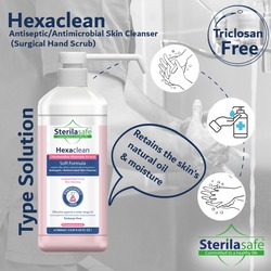 Sterilasafe HexaClean,Antiseptic ,Antibacterial Skin Cleanser,Surgical Hand Scrub,Soft Formula,chlorhexidine gluconate 4% with isopropyl Alcohol 4% ,Liquid Soap,1000 ML