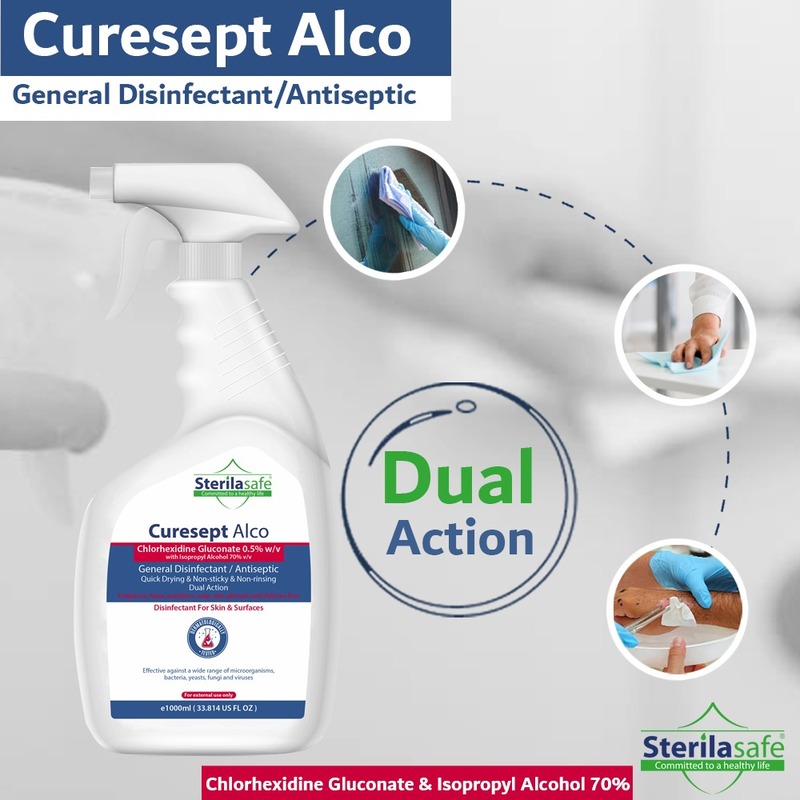 Sterilasafe CureSept Alco General Antiseptic & Disinfectant, For Skin & Surfaces,Chlorhexidine Gluconate 0.5% With Alcohol 70%,1000ml