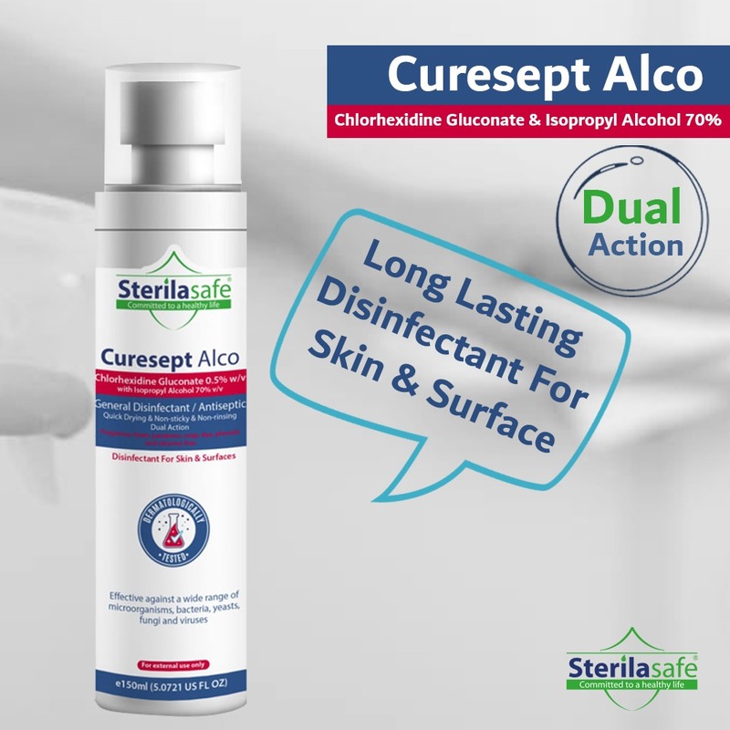 Sterilasafe CureSept Alco General Antiseptic & Disinfectant, For Skin & Surfaces,Chlorhexidine Gluconate 0.5% With Alcohol 70%,150ml