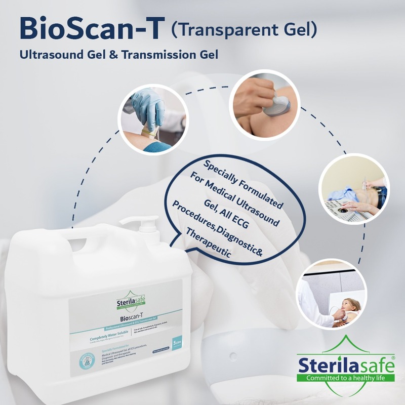Sterilasafe BioScan-T Professional ECG Medical Ultrasound Transmission gel, Transparent Gel, For Beauty Application, Gel for Therapeutic Medical, 5 Litre (With 250ml Free Refill Bottle)
