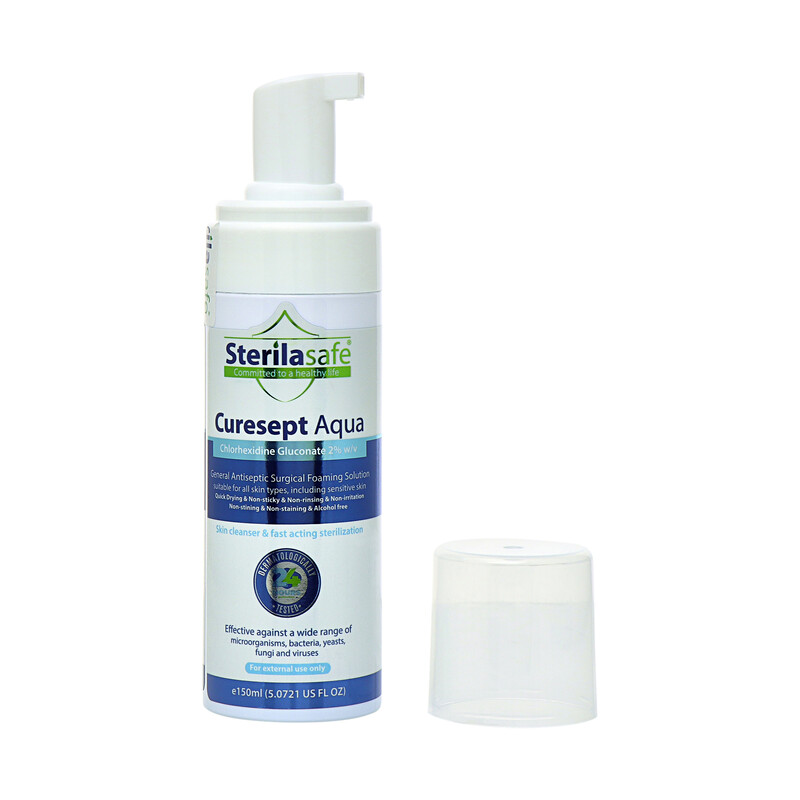 Sterilasafe CureSept Aqua General Antiseptic ,Antimicrobial Skin Cleanser, Surgical Foam Pump Solution, Chlorhexidine Gluconate 2%,150ml