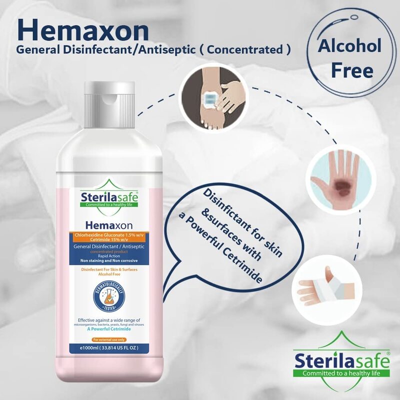 Sterilasafe Hemaxon General Disinfectant And Antiseptic Chlorhexidine Gluconate 1.5% And Cetrimide 15% Solution 1000 ml