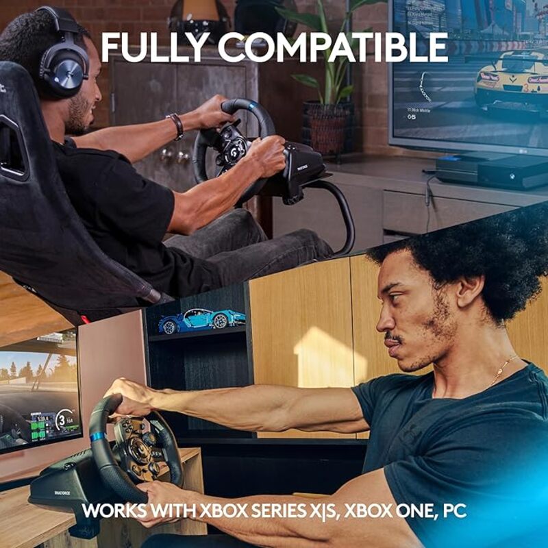 Logitech G923 Racing Wheel and Pedals for Xbox Series XS, Xbox One and PC featuring TRUEFORCE up to 1000 Hz Force Feedback, Responsive Pedal, Dual Clutch Launch Control, and Genuine Leather Wheel