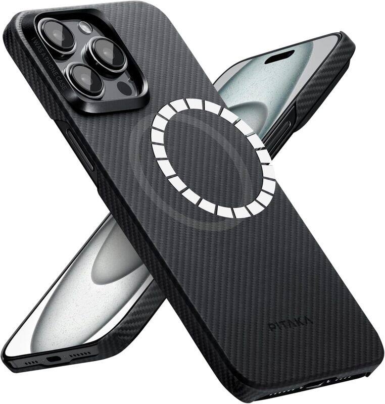 

Pitaka Apple iPhone 15 Pro Max 6.7-inch MagEZ Slim & Light 600D Aramid Fiber Made Magnetic Mobile Phone Case Cover with Case-Less Touch Feeling, Black