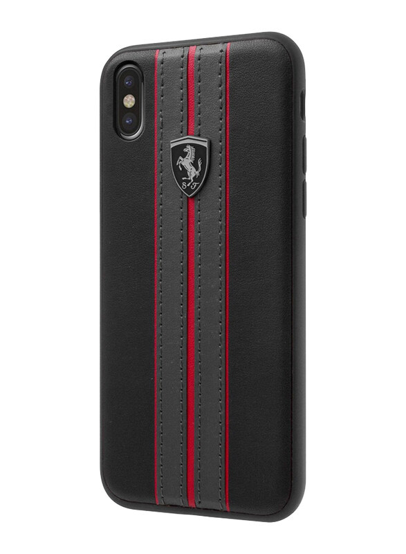 

Ferrari Apple iPhone X Urban Off Track PU Leather Hard Mobile Phone Case Cover with Black Logo, FEURHCPXBKR, Black