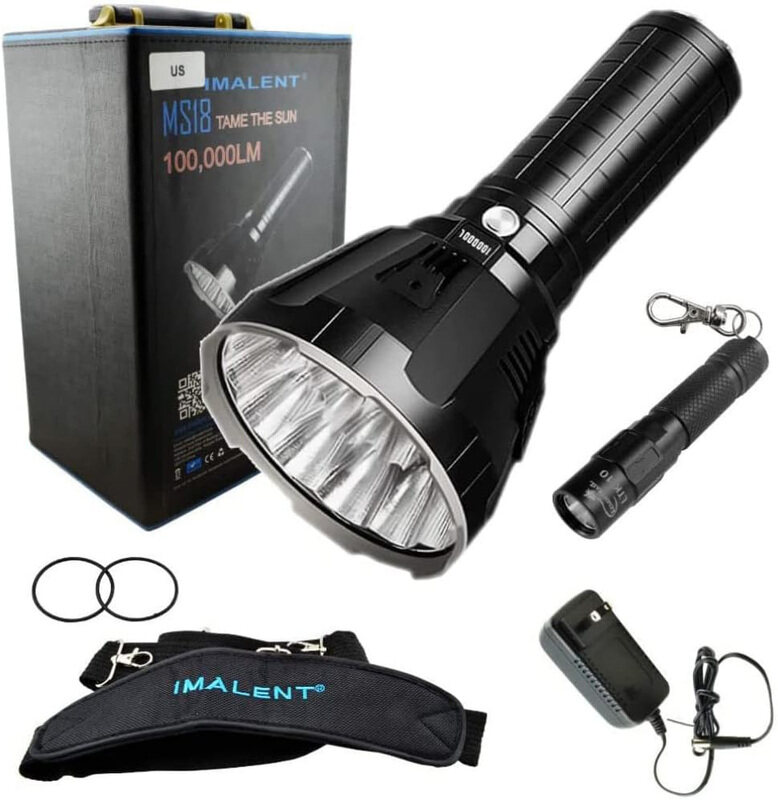 

Imalent Flashlight LED Rechargeable Bright Light with 100000 Lumens, Wall Plug, O-Ring & Lumintrail LTK-10 Keychain Light, MS18, Black