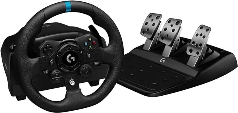 Logitech G923 Racing Wheel and Pedals for Xbox Series XS, Xbox One and PC featuring TRUEFORCE up to 1000 Hz Force Feedback, Responsive Pedal, Dual Clutch Launch Control, and Genuine Leather Wheel