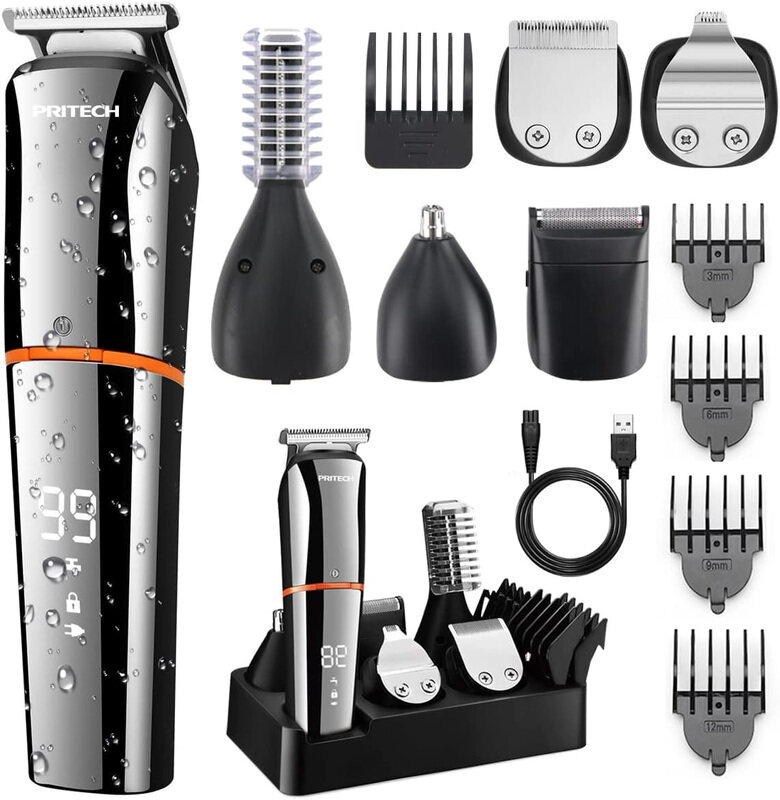 

Pritech 6 in 1 Beard Head Face and Body Trimmer Kit, 5W, Silver