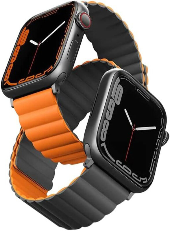 

Uniq Revix Reversible Magnetic Strap for Apple Watch 45/44/42mm, Charcoal/Grey/Orange